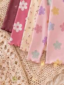 4pcs Baju Dalaman Anak Perempuan Lengan Panjang Kerah Tinggi dengan Hiasan Rumbai, Kain Elastis Lembut dan Ramah Kulit, Motif Bunga yang Lembut, Kerah Gulung Berumbai yang Indah, Potongan Ramping, Lapisan Dalam Serbaguna, Cocok untuk Musim Semi, Musim Gugur, dan Musim Dingin - MultiWarna - View 3