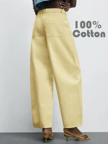 Maija Women's Casual Loose Tapered Denim Jeans With Pockets Women's Fall Teacher Pants - Yellow - View 2