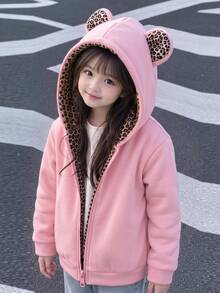 SHEIN Young Girl Young Girl Young Girl Young Girl Young Girl Solid Color Hooded Autumn Sweatshirt,Pink,Winter,School,Back-To-School - Pink - View 3