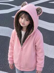 SHEIN Young Girl Young Girl Young Girl Young Girl Young Girl Solid Color Hooded Autumn Sweatshirt,Pink,Winter,School,Back-To-School - Pink - View 1