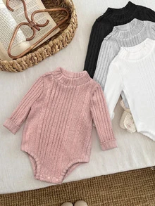 LMoss Kids 4pcs/Set Baby Girl Solid Color Knit Casual Autumn/Winter Romper Set - Multicolor - View 5