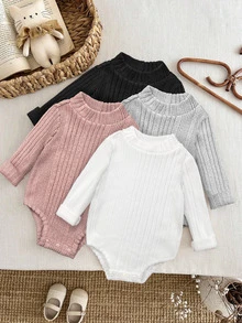 LMoss Kids 4pcs/Set Baby Girl Solid Color Knit Casual Autumn/Winter Romper Set - Multicolor - View 6