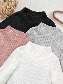 LMoss Kids 4pcs/Set Baby Girl Solid Color Knit Casual Autumn/Winter Romper Set - Multicolor - View 4