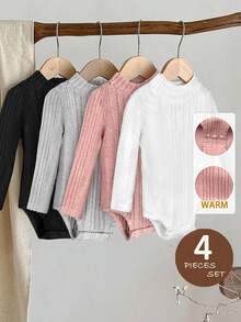 LMoss Kids 4pcs/Set Baby Girl Solid Color Knit Casual Autumn/Winter Romper Set - Multicolor - View 3