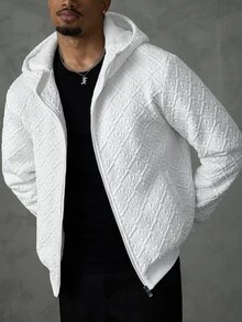 SLATEMANN Men's Solid Color Zipper Casual Versatile Winter Padded Coat - White - View 3