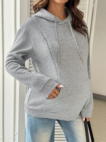 SHEIN Maternity Nursing Long Sleeve Daily Hooded Sweatshirt - Grey - View 7
