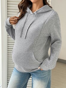 SHEIN Maternity Nursing Long Sleeve Daily Hooded Sweatshirt - Grey - View 4