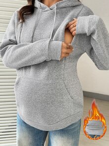 SHEIN Maternity Nursing Long Sleeve Daily Hooded Sweatshirt - Grey - View 2