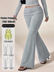 Vivamere Women's Casual Versatile Solid Color Flare Long Pants Exercise Gray Autumn Tummy Control Folding Waist Active Pilates Lounge Daily Everyday Lounge - Grey - View 8