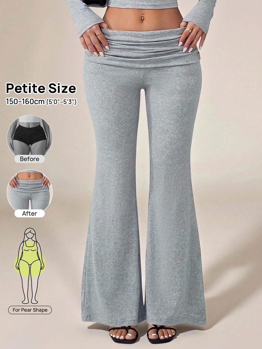Vivamere Women's Casual Versatile Solid Color Flare Long Pants Exercise Gray Autumn Tummy Control Folding Waist Active Pilates Lounge Daily Everyday Lounge