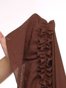 Glimmora Women's Spring/Autumn New Bohemian Style Solid Color Layered Ruffle Romantic Vacation Elastic Waist Loose A-Line Skirt - Brown - View 8