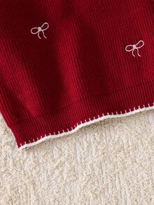 SHEIN Tween Girl Knit Contrast Color Bow Pattern Crew Neck Casual Sweater - Multicolor - View 5
