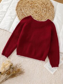 SHEIN Tween Girl Knit Contrast Color Bow Pattern Crew Neck Casual Sweater - Multicolor - View 4