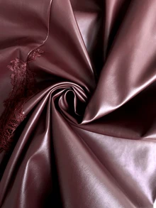 Vionelle Rok Bodycon Wanita Ukuran Plus Vintage Manis Romantis Serbaguna untuk Sehari-hari, Terbuat dari Kulit Sintetis Semi-Fux dengan Motif Renda dan Patchwork - Burgundy - View 6