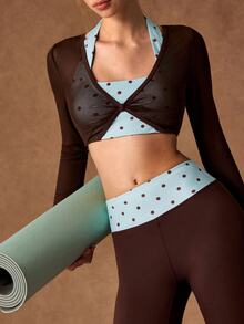 VARSIVA Women's Polka Dot Print 2 In 1 Cropped Long Sleeve Top And Leggings Sports Set - Multicolor - View 6