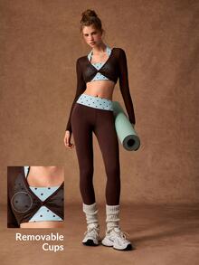 VARSIVA Women's Polka Dot Print 2 In 1 Cropped Long Sleeve Top And Leggings Sports Set - Multicolor - View 1