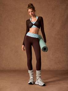 VARSIVA Women's Polka Dot Print 2 In 1 Cropped Long Sleeve Top And Leggings Sports Set - Multicolor - View 4