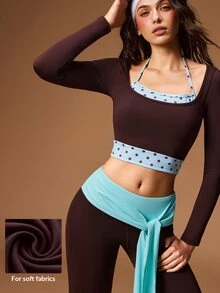 VARSIVA Sporty Square Neck Long Sleeve Halter Polka Dot T-Shirt - Multicolor - View 1