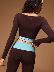 VARSIVA Sporty Square Neck Long Sleeve Halter Polka Dot T-Shirt - Multicolor - View 10