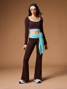 VARSIVA Sporty Square Neck Long Sleeve Halter Polka Dot T-Shirt - Multicolor - View 7