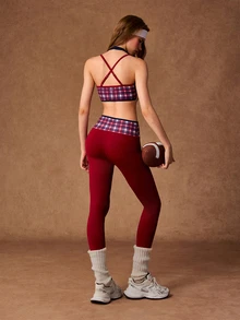 VARSIVA Bộ đồ thể thao nữ gồm áo tank top phối màu kẻ ô và quần legging - Nhiều màu - Xem 8