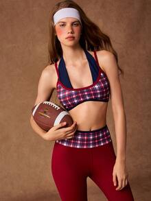 VARSIVA Bộ đồ thể thao nữ gồm áo tank top phối màu kẻ ô và quần legging - Nhiều màu - Xem 7