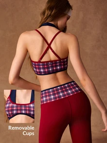 VARSIVA Bộ đồ thể thao nữ gồm áo tank top phối màu kẻ ô và quần legging - Nhiều màu - Xem 2