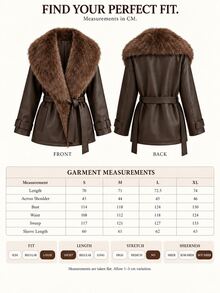 Pariaura Women's Brown Jacket With Faux Fur Collar And Belted Waist - Brown - View 9