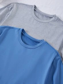 4-delat pyjamasset för tonåringar, blå- och grårutig kortärmad topp och långbyxor, mjukt och bekvämt andningsbart stickat tyg, minimalistisk design för enkel matchning, maskintvättbar (säljs separat i 2 set) - Multifärgad - Visa 5