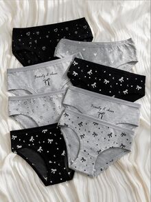 7pcs Girls Heart Print Line Star English Letter Cartoon Cute Fashion Triangle Panties Winter Black Red Gingham - Multicolor - View 2