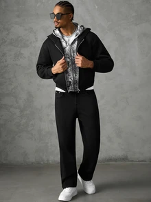 SLATEMANN Men's Fashion Minimalist Sweatshirt Hooded Sweatshirt - Black - View 5