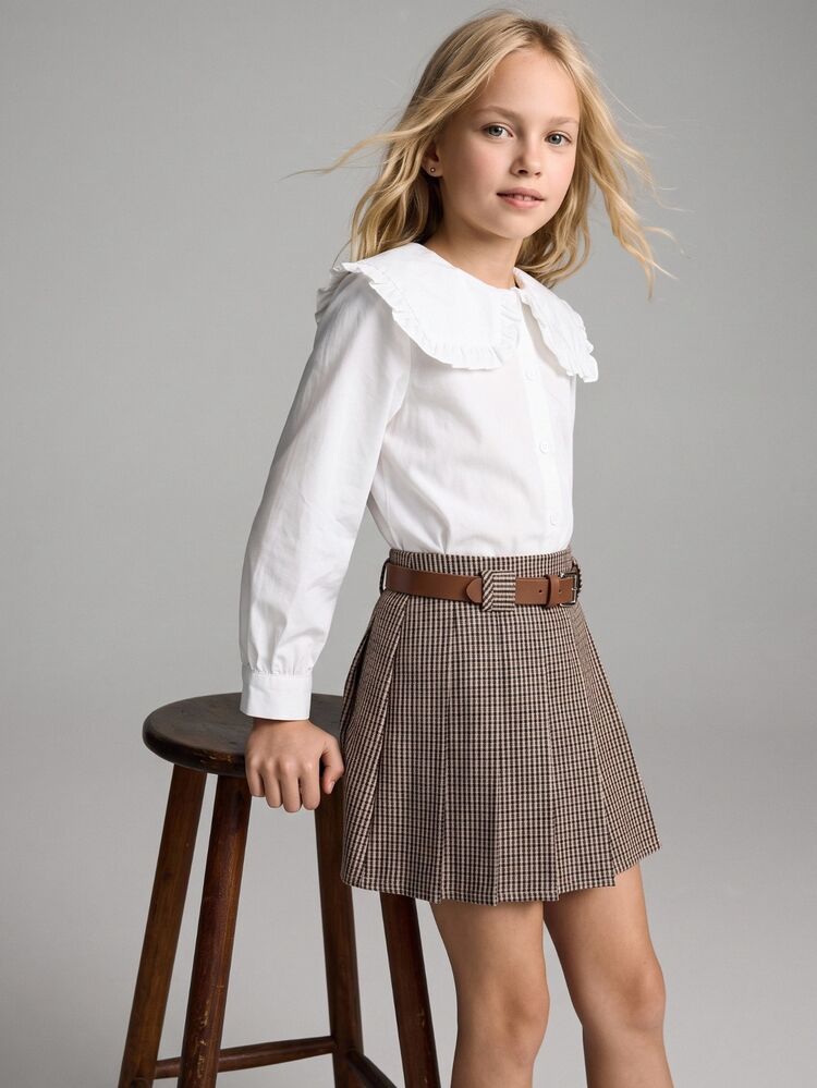 SHEIN x Tata & Beatriz Maija Kids Maija Kids 年轻女孩复古格子布百褶裙配腰带 - 彩色 - 查看 4