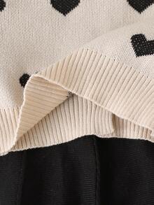 Souflis Baby Girls' Knit Heart Jacquard Button-Up Long-Sleeve Top With Black Pleated Skirt 2-Piece Set, School Wear In Spring, Autumn, Winter Party Beige Cute - Multicolor - View 8
