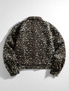 ROMWE MEN Men's Leopard Print Casual Versatile Daily Wear Jacket - Chocolate Brown - View 4