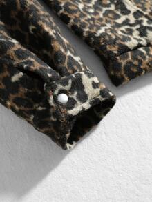 ROMWE MEN Men's Leopard Print Casual Versatile Daily Wear Jacket - Chocolate Brown - View 8