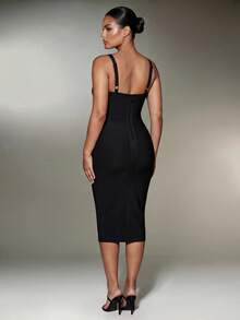 Nuvra Bandage Fabric Slim Fit Sexy Mid-Length Design Proportion-Enhancing Banquet Style Plus Size Dress - Black - View 2