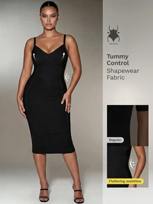 Nuvra Bandage Fabric Slim Fit Sexy Mid-Length Design Proportion-Enhancing Banquet Style Plus Size Dress - Black - View 7