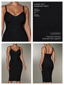 Nuvra Bandage Fabric Slim Fit Sexy Mid-Length Design Proportion-Enhancing Banquet Style Plus Size Dress - Black - View 6