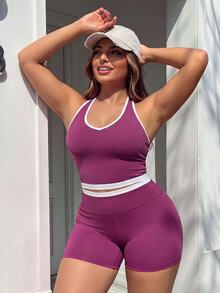 StreetHx 2026 New Plus Size Women's Piped Halter Neck Sports Tank Top - Multicolor - View 6