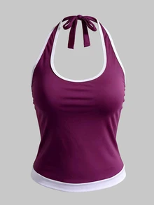 StreetHx 2026 New Plus Size Women's Piped Halter Neck Sports Tank Top - Multicolor - View 1