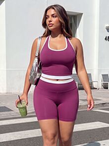 StreetHx 2026 New Plus Size Women's Piped Halter Neck Sports Tank Top - Multicolor - View 5