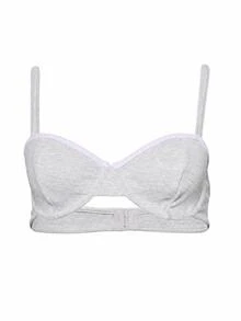 AiiRZ Ribbed Knit Balconette Bra With Lavender Contrast Trim Padded Cups Hook And Eye Closure Adjustable Straps Everyday Comfort Lingerie - Grey - View 1