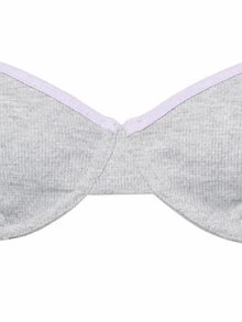 AiiRZ Ribbed Knit Balconette Bra With Lavender Contrast Trim Padded Cups Hook And Eye Closure Adjustable Straps Everyday Comfort Lingerie - Grey - View 3