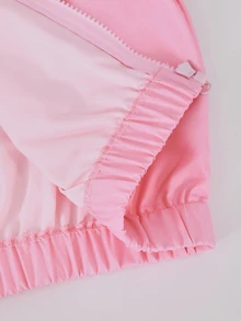 SHEIN 2件組時尚休閒女款/青少年女款新款黑色針織拼接白色飾邊拉鍊立領夾克與配套黑色寬鬆長褲，附白色飾邊與小字母裝飾，適合春秋冬季，戶外、旅行、街頭風、日常休閒、居家、開學季、日常穿搭 - 彩色 - 查看 4
