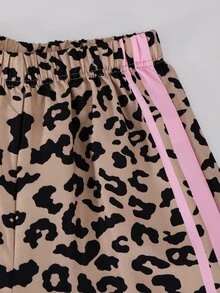 SHEIN 2件組時尚休閒女款/青少年女款新款黑色針織拼接白色飾邊拉鍊立領夾克與配套黑色寬鬆長褲，附白色飾邊與小字母裝飾，適合春秋冬季，戶外、旅行、街頭風、日常休閒、居家、開學季、日常穿搭 - 彩色 - 查看 3