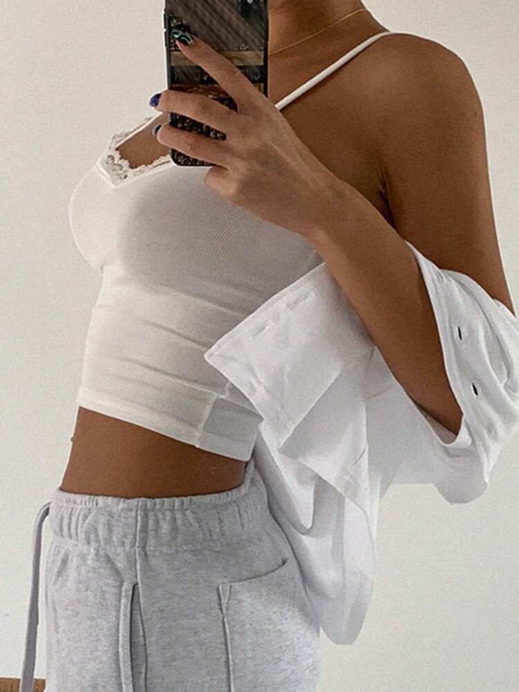 DAZY Lace Trim Cami Top Y2k For Women Summer Crop Top - White - View 10