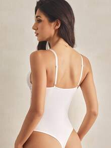 Charlaine Contrast Lace Cut Out Underwire Teddy Bodysuit Lingerie Bridallingerie - White - View 4