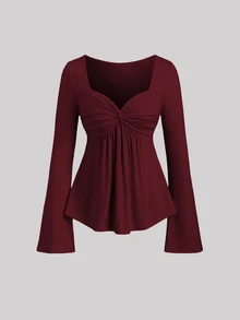 Sweetra 2pcs Women Elegant Slimming Comfortable Long Sleeve Versatile T-Shirt Set - Multicolor - View 4