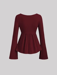 Sweetra 2pcs Women Elegant Slimming Comfortable Long Sleeve Versatile T-Shirt Set - Multicolor - View 3
