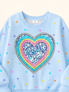 SHEIN Elladie kids Young Girls 2 Pieces Set, Fashionable Baby Cute Gradient Orange Heart Print Long Sleeve Fleece Sweatshirt Top Matching Pants, Soft Outfit Autumn/Winter - Multicolor - View 4